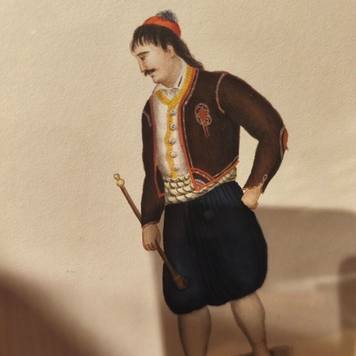 Painting traditional Greek costume like new with frame