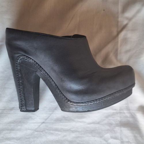AllSaints Spitalfields Black Leather Platform Mules Size 39