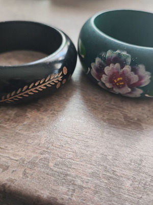 Wooden bracelets like new, black and multicolor, set of two