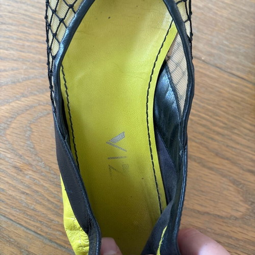 Vintage Krizia ballet wrap flats used, size 36.5, black and yellow
