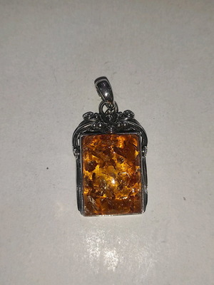 Large vintage pendant with amber and 925 silver