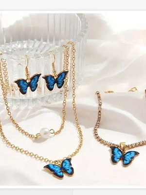 Chic 5-piece jewelry set blue butterflies new