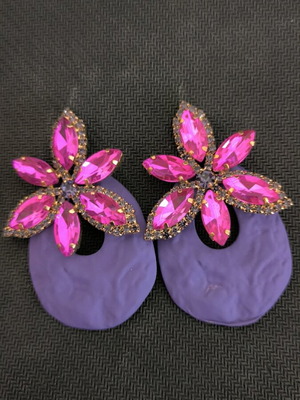 Earrings new, pink and purple, impressive evening style