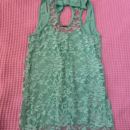BSB blouse turquoise mint with lace and transparency, size S, like new