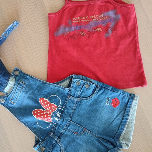Minnie Disney overalls for girls 5-6 years like new with matching t-shirt