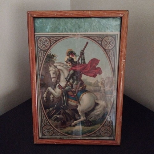 St. George Religious Icon Used, 1950s German Chromolithograph
