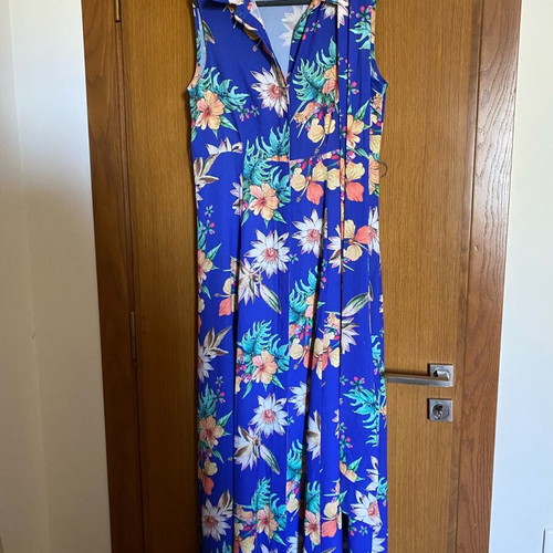 Zic Zac dress long sleeveless with buttons and belt used, blue floral, small