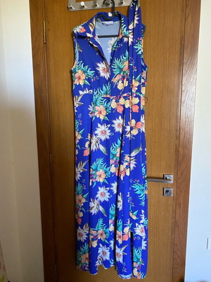 Zic Zac dress long sleeveless with buttons and belt used, blue floral, small