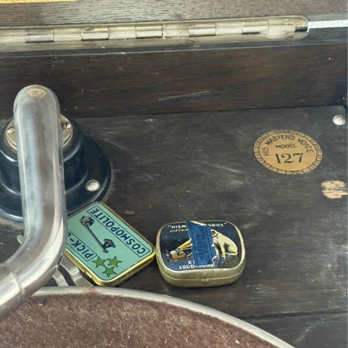 Master’s Voice Gramophone with Cabinet, 30 Records and 2 Needle Boxes used