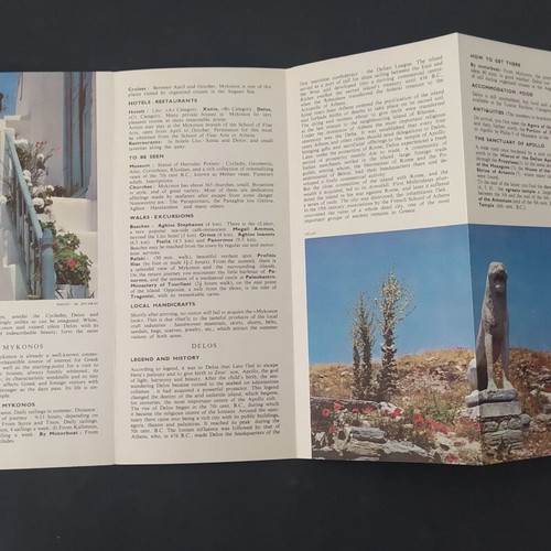 Vintage Mykonos-Delos tourist brochure 1962, like new