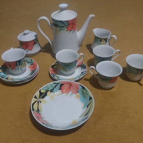 Tea or coffee set used from Chinese porcelain with floral design