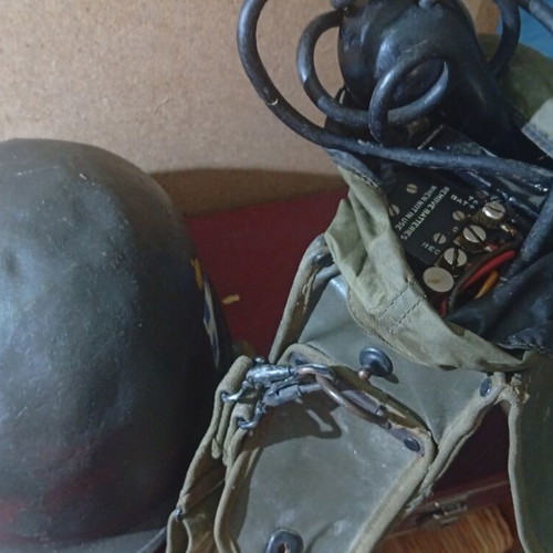 Helmet and vintage telephone used
