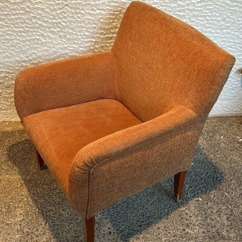 Armchair set vintage used, terracotta color, wooden legs