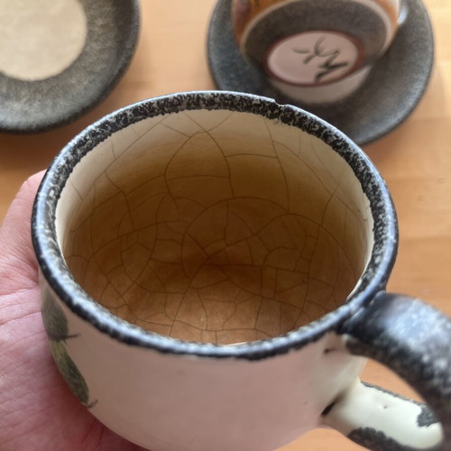Ceramic cups with saucers used, hand-painted, set