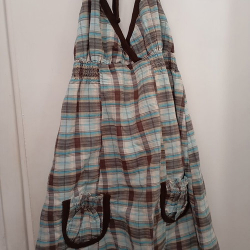 Derpouli women's backless dress like new, size S, blue and brown
