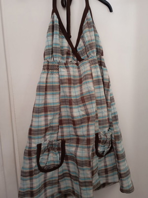 Derpouli women's backless dress like new, size S, blue and brown