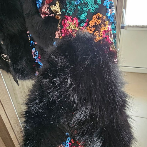 Azaka Fur Outerwear Onesize with Faux Leather and Sequin Embroidery, New