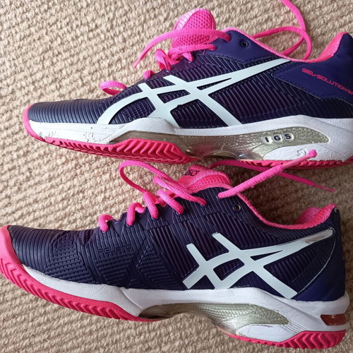 Asics Gel Resolution Speed 3 tennis shoes used, purple-pink, clay court