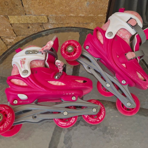 Nijdam Adjustable 3-in-1 Skates Size 33-36 Used with Floral Helmet Gift