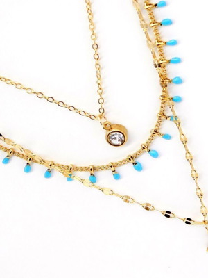Handmade necklace stainless steel with turquoise details and sparkling zircon