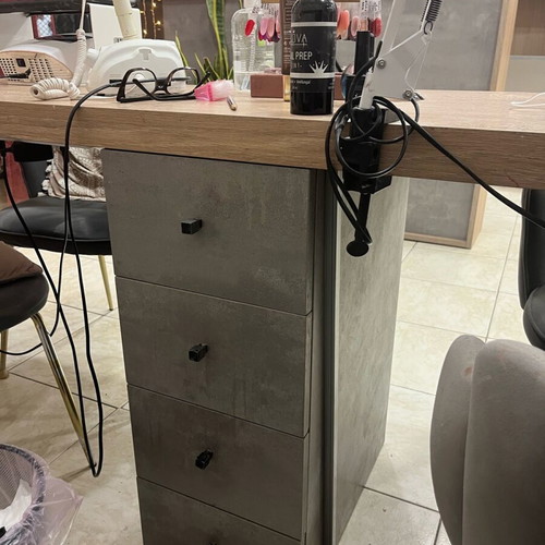 Manicure furniture handmade wooden used, brown-gray, 4 drawers