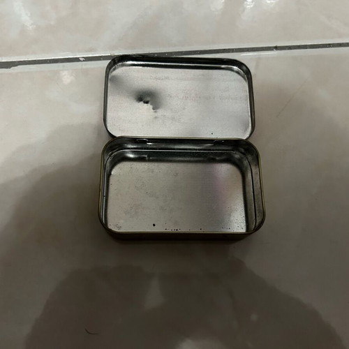 Meggezones tin box used, 1970s English pastilles
