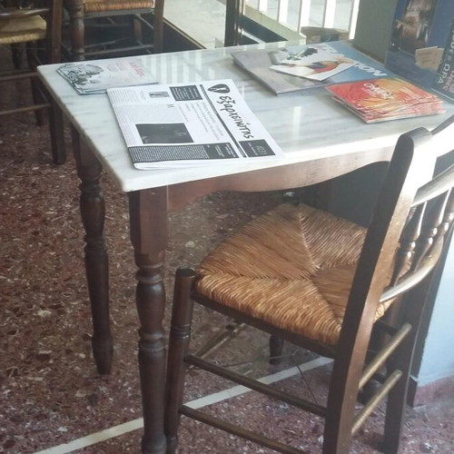 Wooden tables with marble tops, set of 4, walnut wood