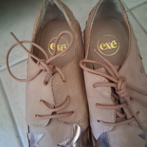 Exe Oxford leather shoes new, size 38, beige with metallic stars