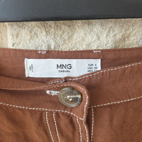 Mango Linen Blend Button Front Midi Skirt like new, rust brown
