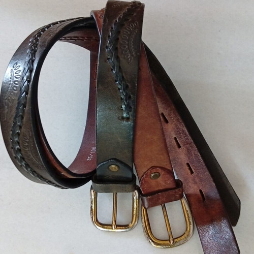 Leather belts unisex used, black and brown, size 105 cm