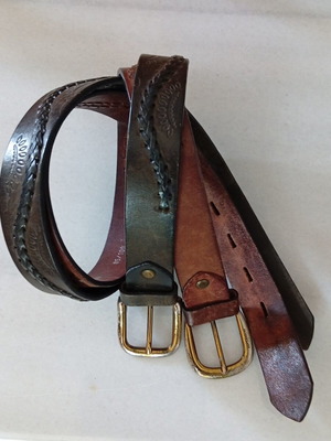 Leather belts unisex used, black and brown, size 105 cm