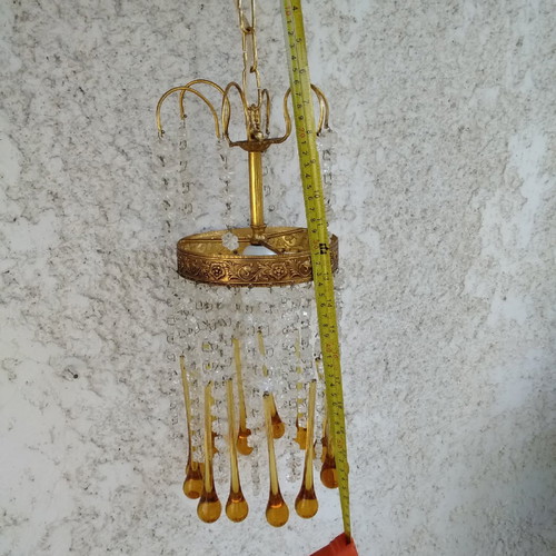 Ceiling light and wall sconces used from 1970 with Murano crystals