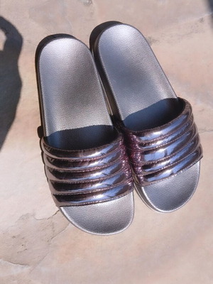 Gun metal silver slides, size 37