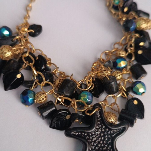 Gold bracelet with black charms and holographic design new