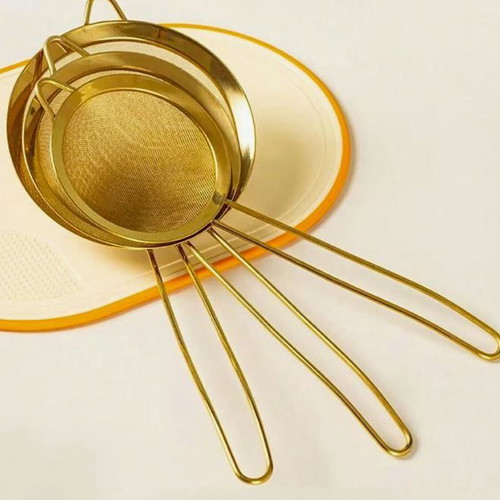 Set of 3 metal tea filter strainers in gold color new