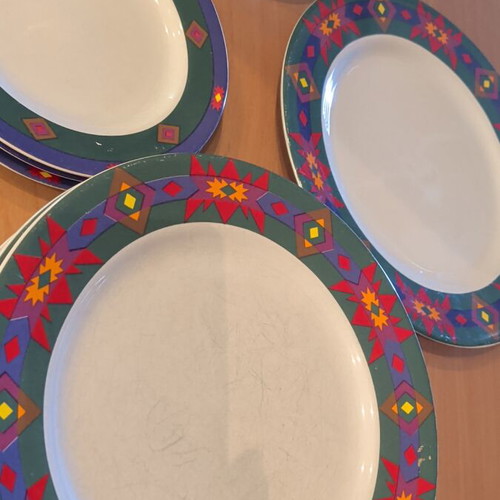 Big Sky Signature serving set with plates and cups, colorful design