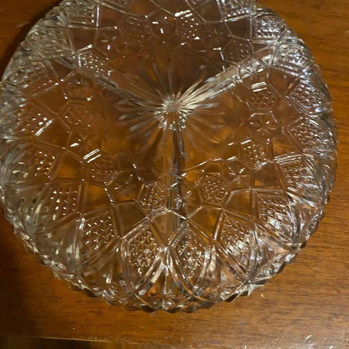 Crystal serving plate with three compartments, like new, vintage 1970s-80s