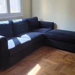Sofa with storage ottoman, dark blue