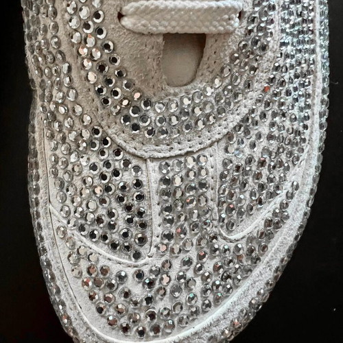 Cesare Paciotti athletic shoes used, white suede leather with strass, size 37