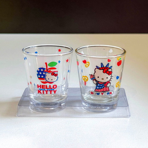 Hello Kitty Sanrio set of 2 glass shot glasses New York