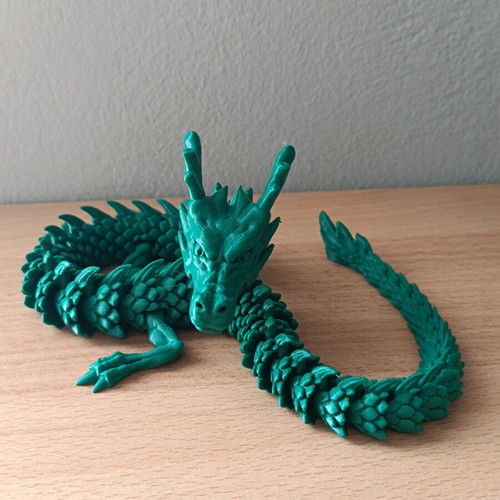 Articulated dragon new, 3D printed, green PLA
