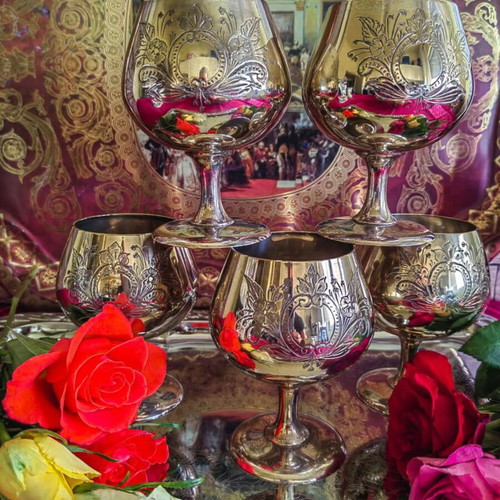 Vintage English silver plated baroque style goblets set of 6