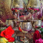Vintage English silver plated baroque style goblets set of 6