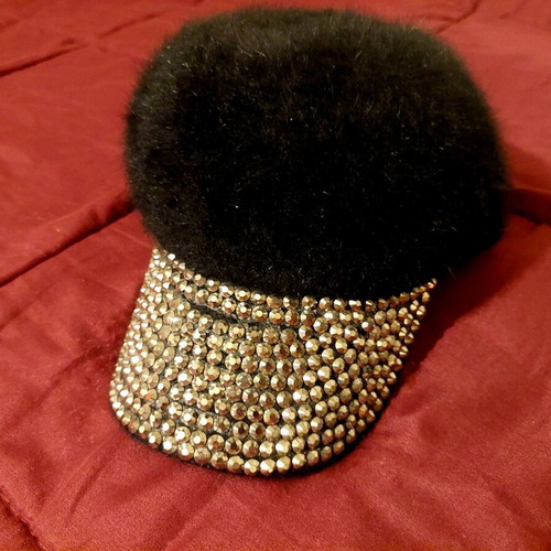Jockey hat fur with rhinestones like new, black