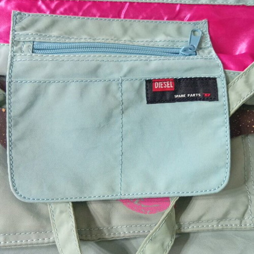Diesel Spare Parts crossbody bag used, pink and turquoise nylon