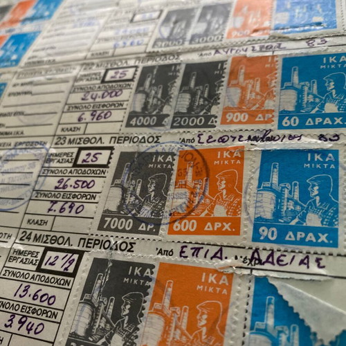 Work Stamps used, 5 collectible IKA cards from 1980s