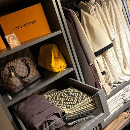 Pax wardrobe grey with drawers and shelves