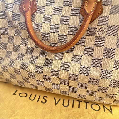 Louis Vuitton Speedy 30 Damier Azur Canvas handbag used, white and blue