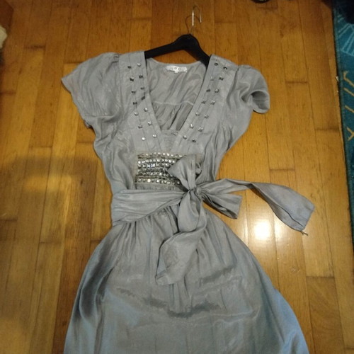 Silver Mini Dress like new with metallic glam and studs