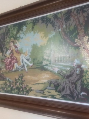 Κάδρο με κεντητό πίνακα σταυροβελονιά μεταχειρισμένο, μεγάλο 134x87cm